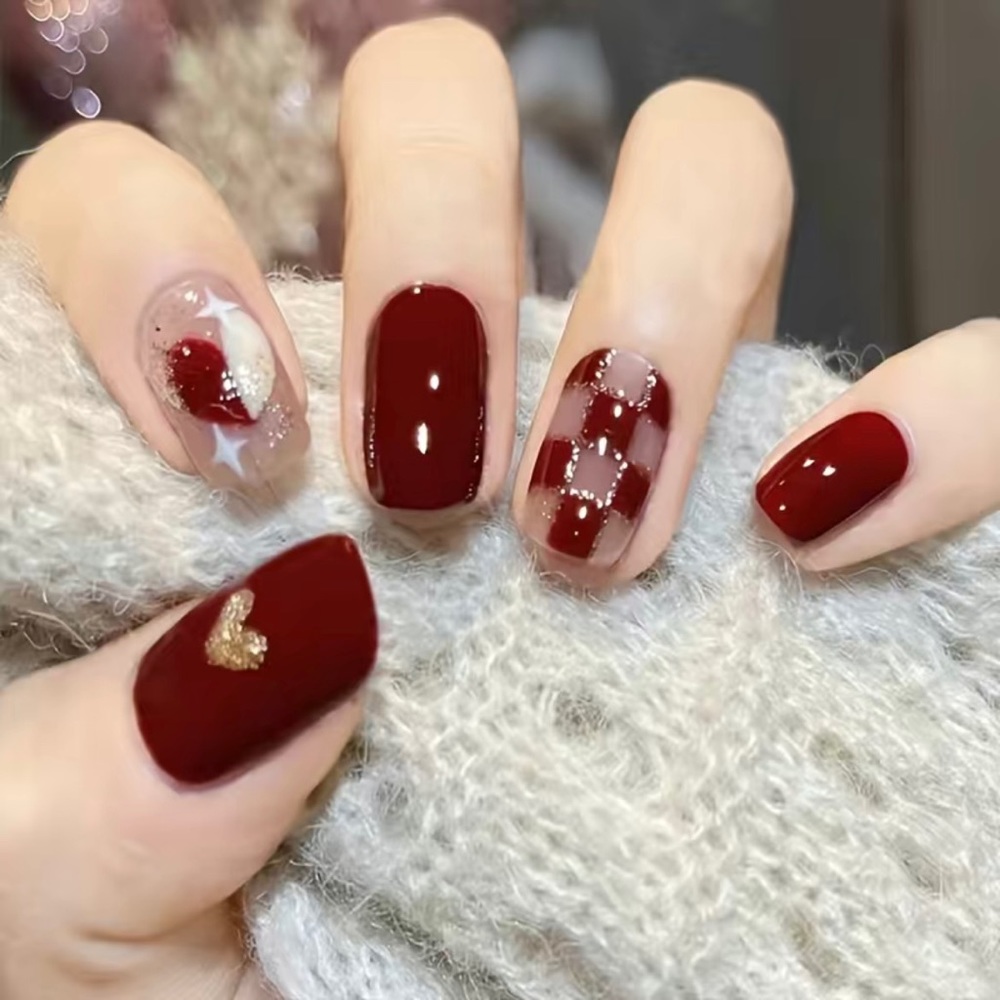 24 pcs Premium Press On Nails with Glitter - Round Square